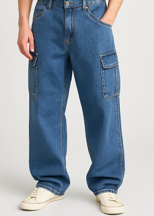 Bulk order Men’s baggy fit jeans in blue, gray, and black – wholesale trendy denim pants for men, relaxed comfort fit, all sizes available